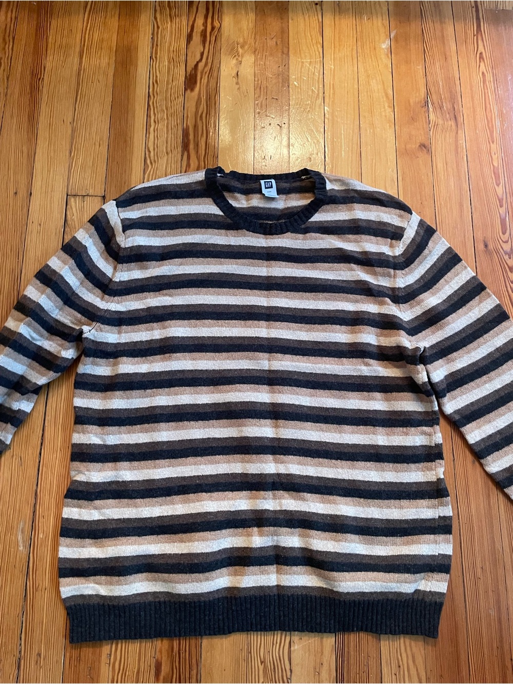 GAP Striped Crewneck Sweater in Black and Beige